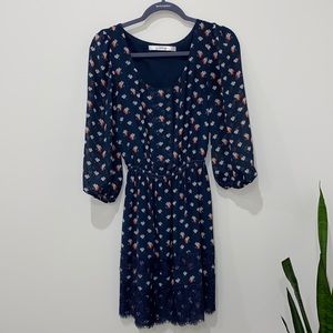 Floral navy blue mini dress long sleeve